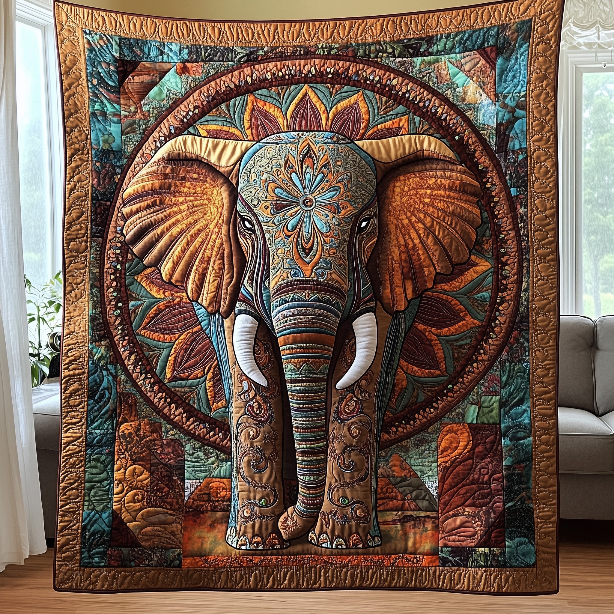 Boho Bliss Elephant Quilted Blanket Sofa Throw BlanketGift For Elephant Lovers Native