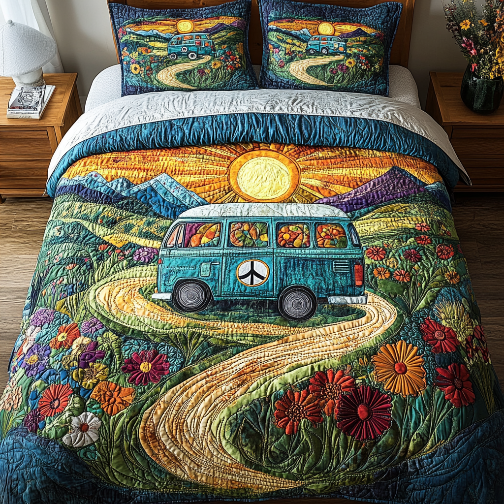 Boho Bliss Quilted Bedding Set Bed Decorations Gifts For Hippie Girlfriend