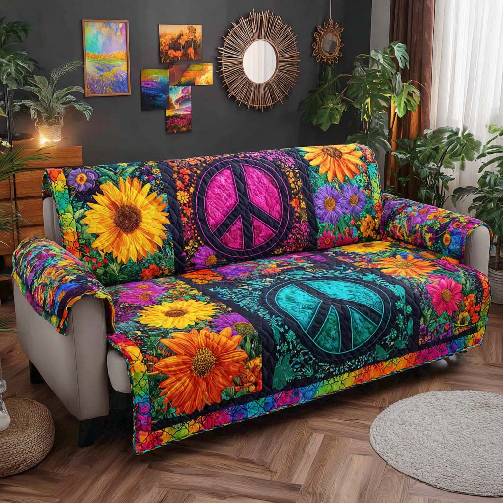 Boho Bloom Vibes Quilted Sofa Cover Home Decorattions Family Gift Ideas