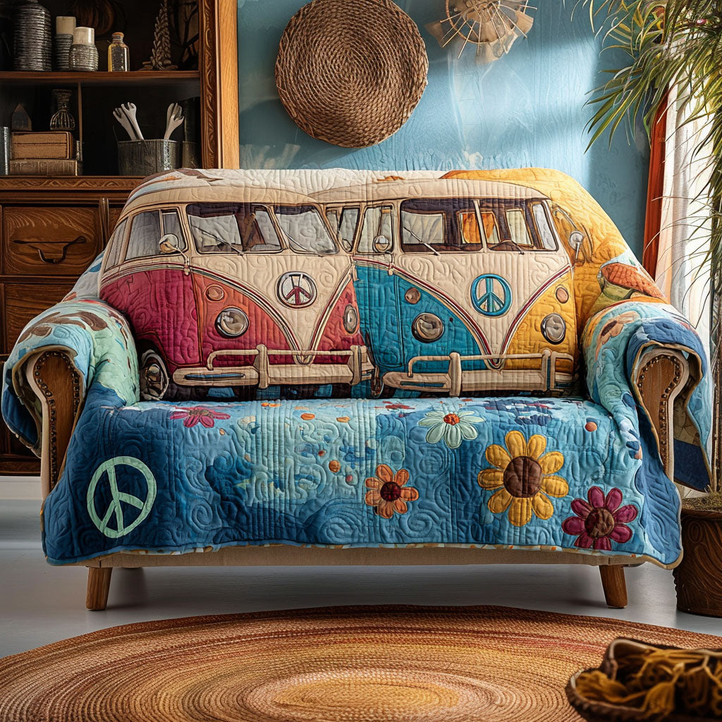 Boho Bloomscape Quilted Sofa Cover Living Room Decor Ideas Gifts For Hippie Men