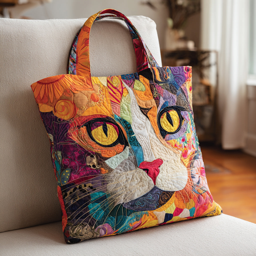Boho Cat Collage Quilted Tote Bag Cat Presents For Her