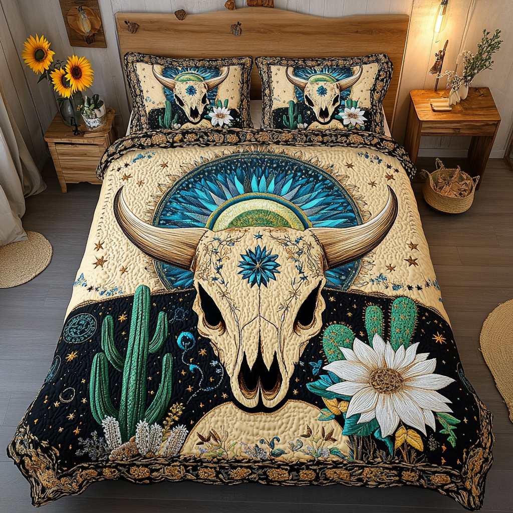 Boho Chic Quilted Bedding Set Bed Decor Cactus Gifts For Women