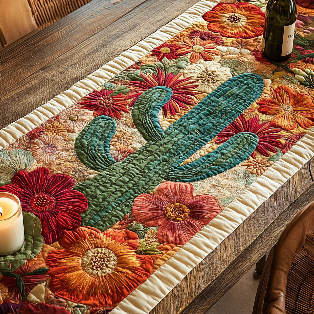 Boho Desert Quilted Table Runner Dining Room Decor Cute Cactus Gifts