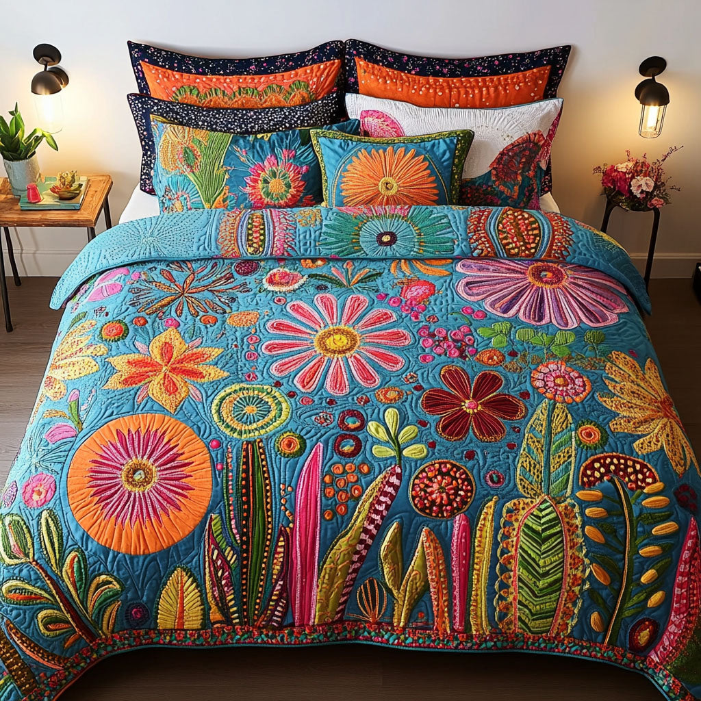 Boho Desert Vibes Quilted Bedding Set Cozy Bedroom Decor Christmas Cactus Gift