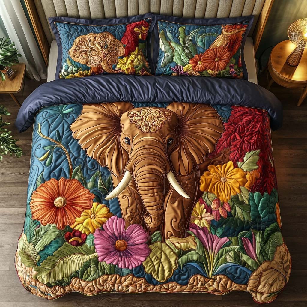 Boho Elephant Dream Quilted Bedding Set Holiday Duvet Covers Christmas Gift For Elephant Lovers