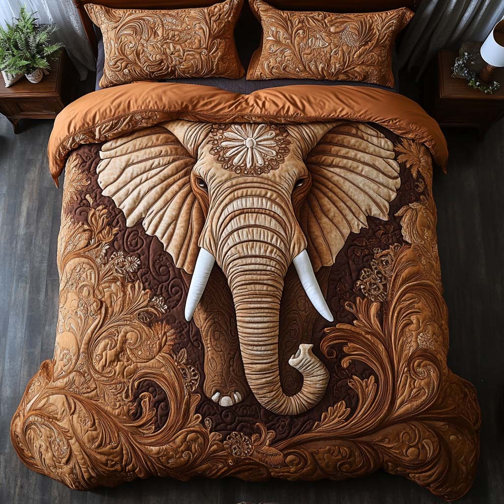 Boho Elephant Quilted Bedding Set Holiday Duvet Cover Set Gifts For People Love Elephant