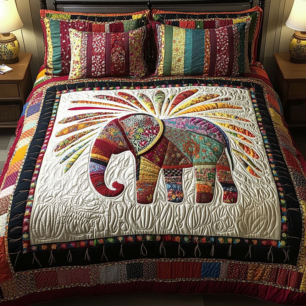 Boho Elephant Quilted Bedding Set Xmas Holiday Duvet Cover Set Great Gift For Elephant Lover
