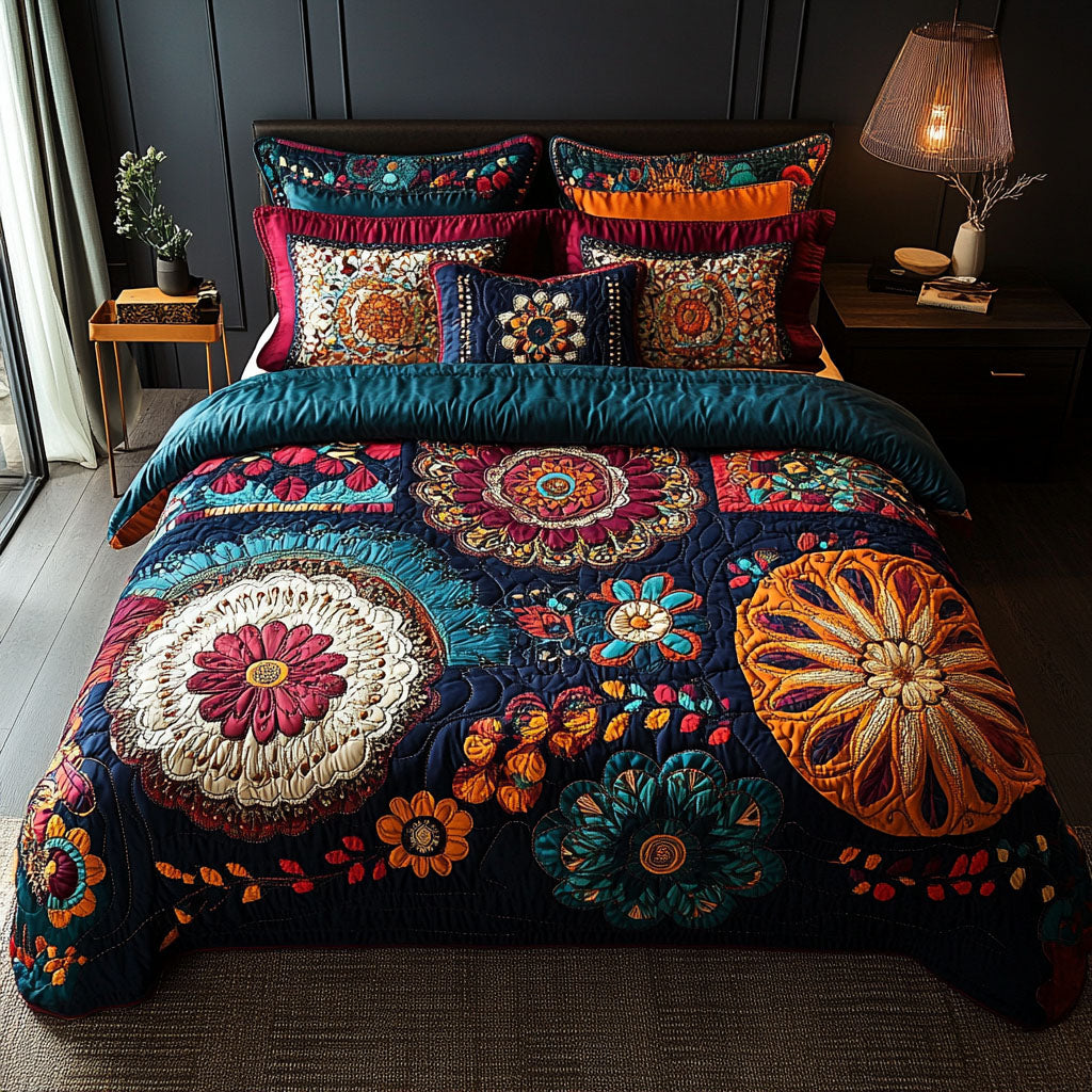 Boho Garden Quilted Bedding Set Bohemian Bedroom Decor Christmas Gift Ideas For Wife