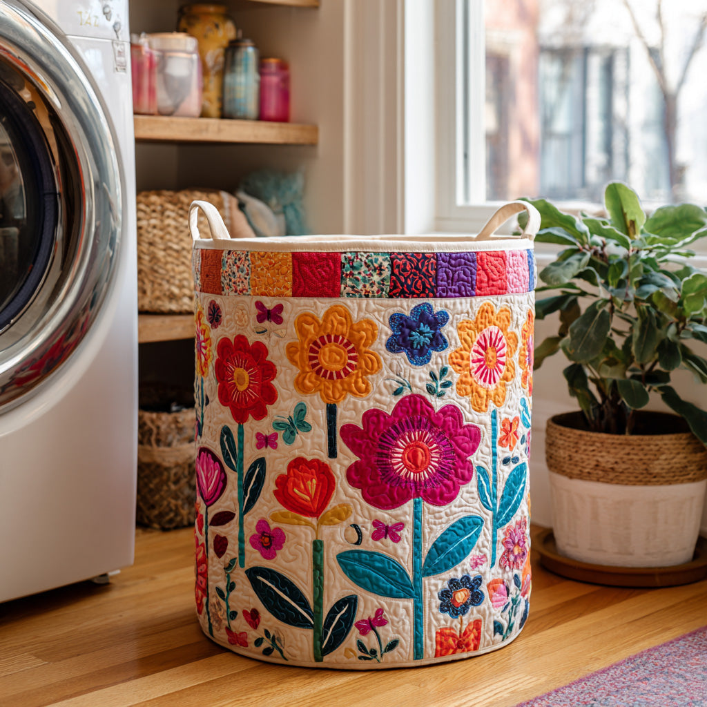 Boho Garden Quilted Laundry Basket Valentine's Day Merch Gift