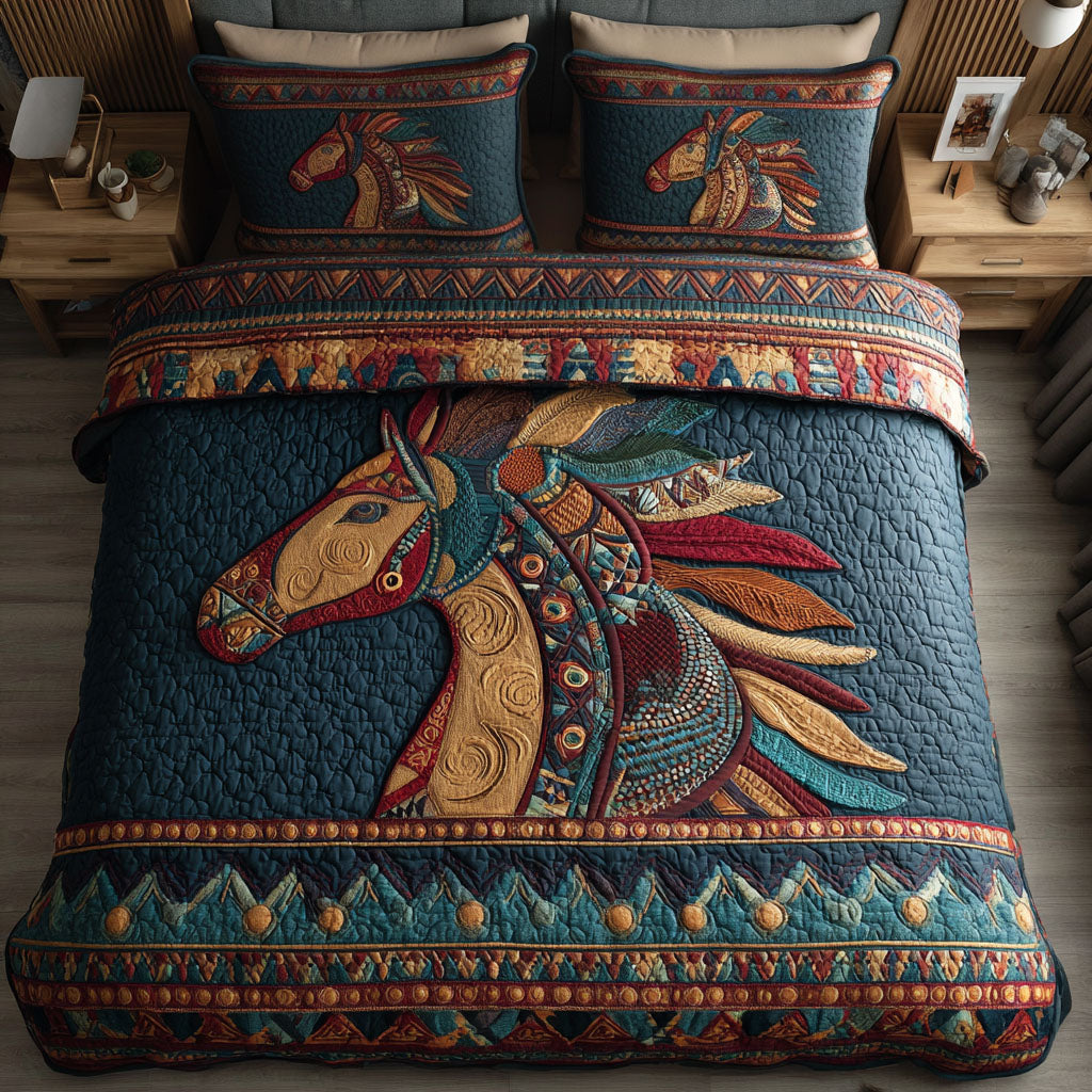 Boho Horse Quilted Bedding Set Bedspread Set Gift Ideas For A Horse Loving Woman