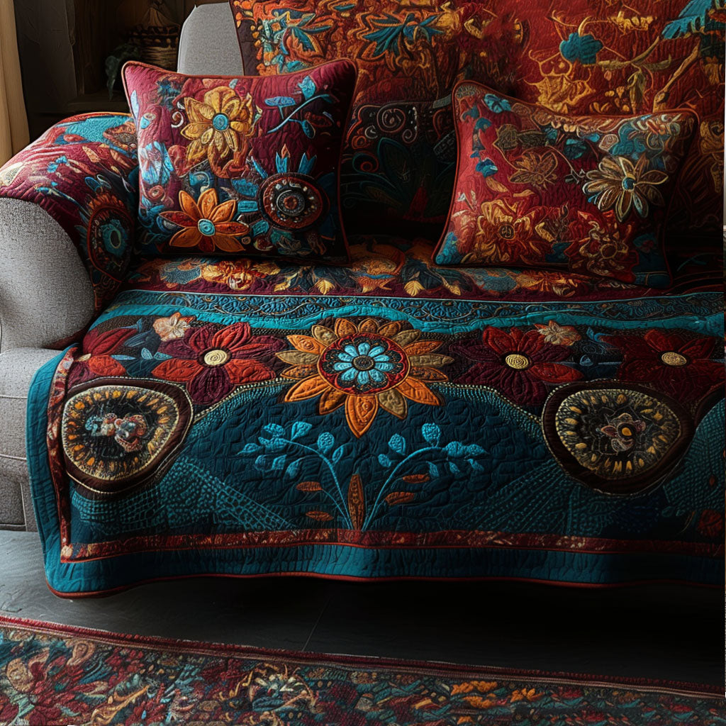 Boho Meadows Quilted Sofa Cover Living Room Decorations Best Friend Gifts