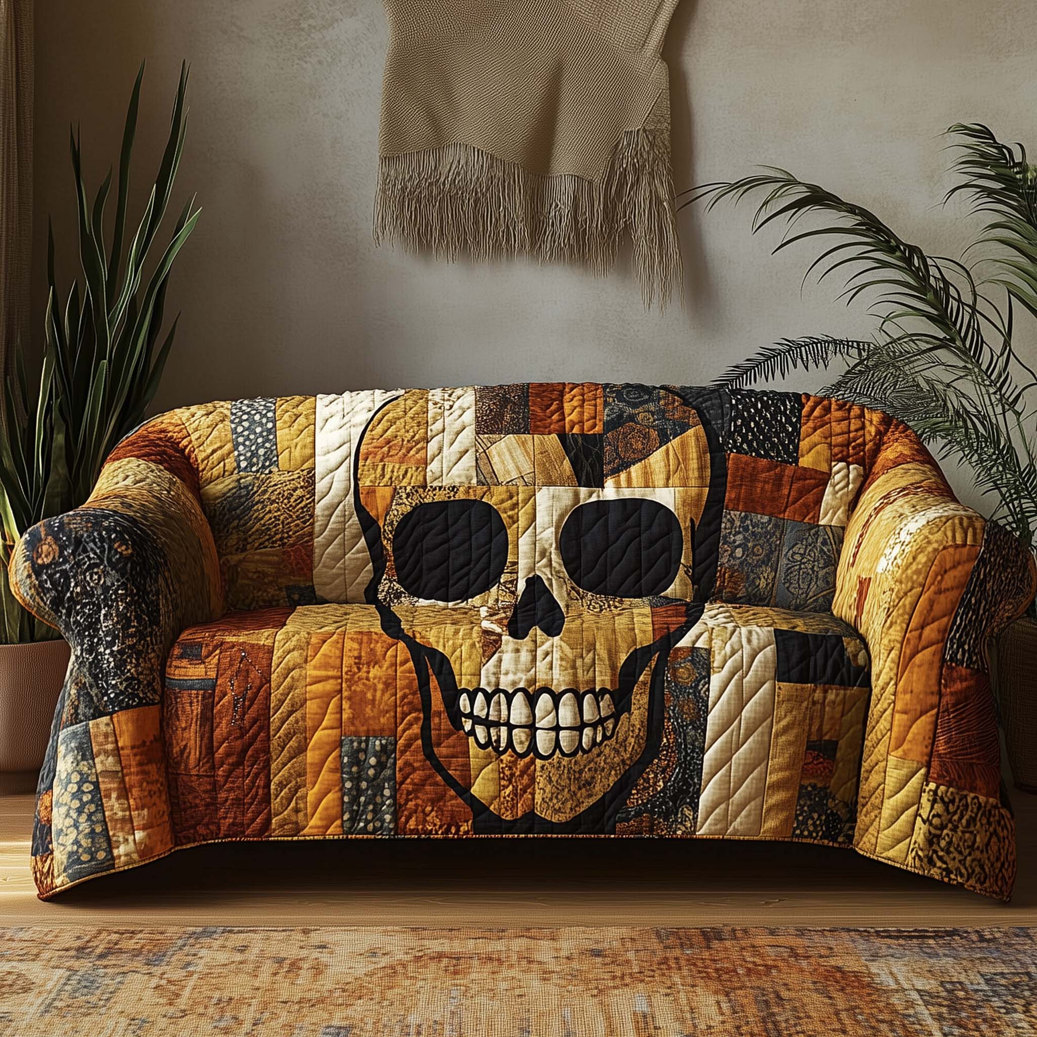 Boho Patchwork Skull Quilted Sofa Cover Artistic Boho Patchwork Skull Sofa Cover Gifts For Him
