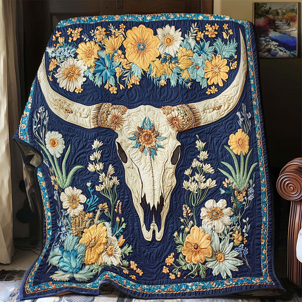 Boho Skulls And Flower Quilt Best Halloween Decoration Gift For Friends and Family