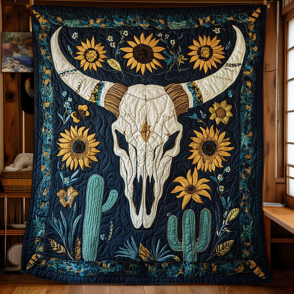 Boho Skulls And Sunflowers Quilt Best Halloween Decoration Gift For Friends and Family