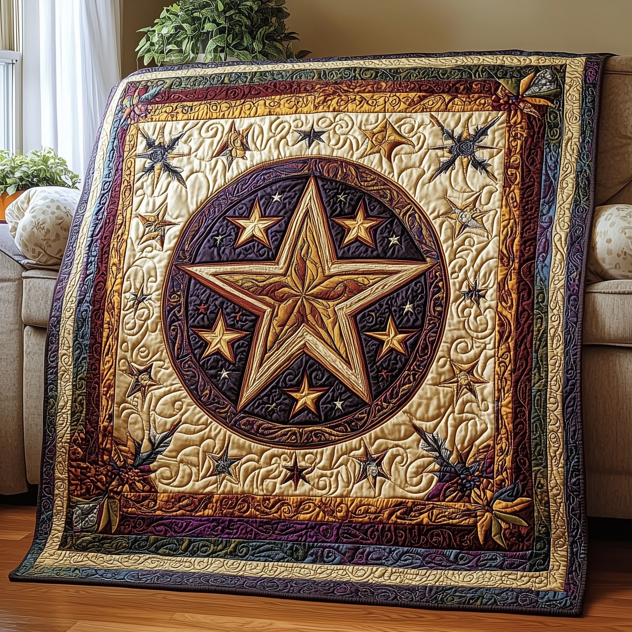 Boho Spirit Pentagram Quilted Blanket Sofa Throw BlanketHippie Gift Christmas Holiday