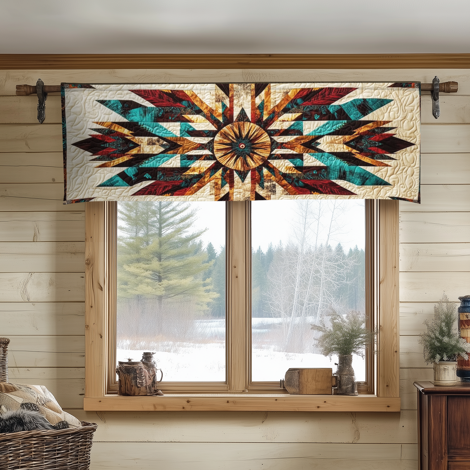 Boho Sunflare Quilted Valance Outdoor Decor Native American Gift Ideas