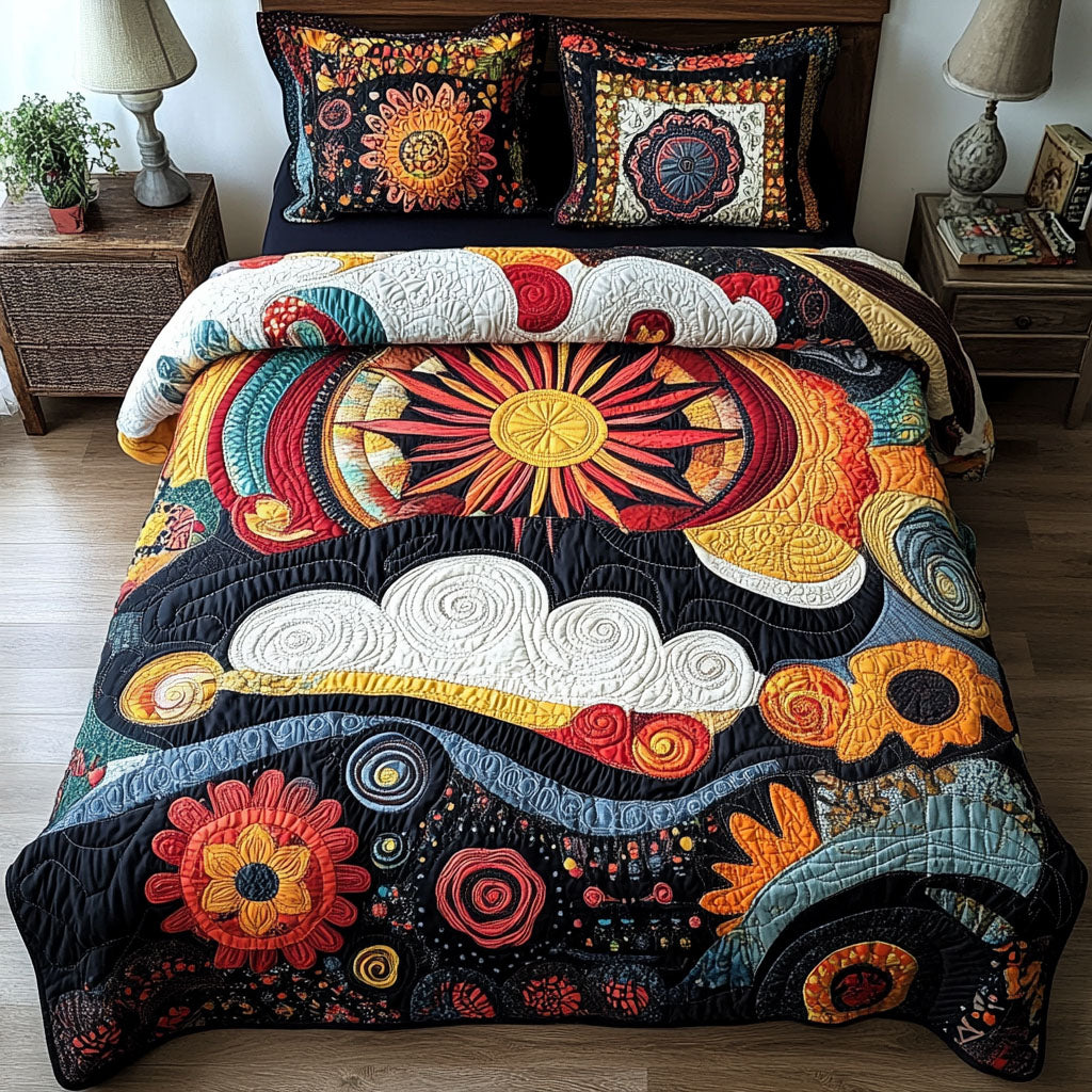 Boho Sunrise Quilted Bedding Set Best Bed Sheet Set Flower Arrangement Ideas