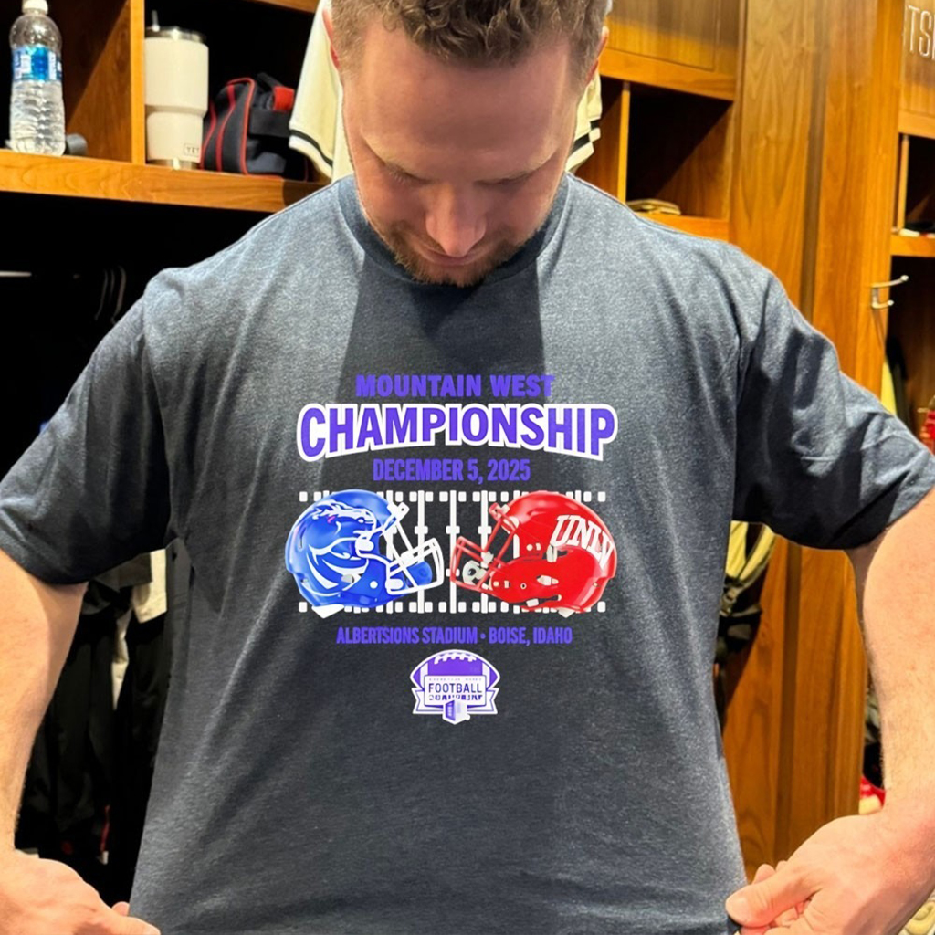Boise State Vs Unlv 2025 Mountain West Championship Mens Dueling Helmet T Shirt