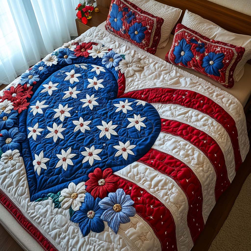 Bold and Blooming Quilted Bedding Set Bedroom Decorations Patriots Gifts For Dad