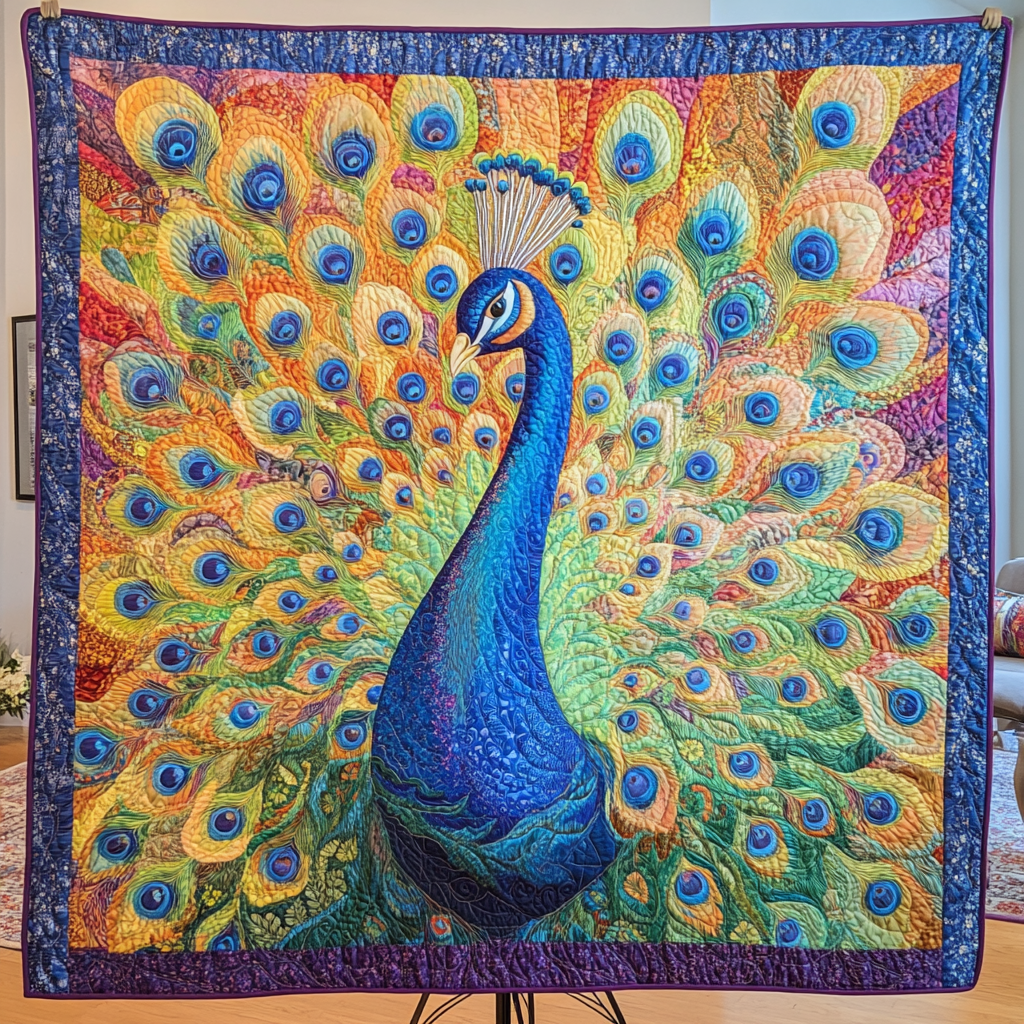 Bold Beauty Quilted Blanket Holiday Throw Blanket Peacock Themed Gifts