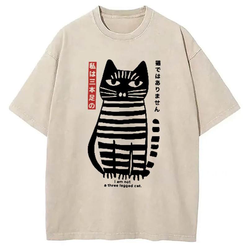 Bold Black and White Cat Washed T-Shirt Retro Humor Graphic Top Gifts For Besties Bold Black and White Cat Washed T-Shirt Retro Humor Graphic Top Gifts For Besties