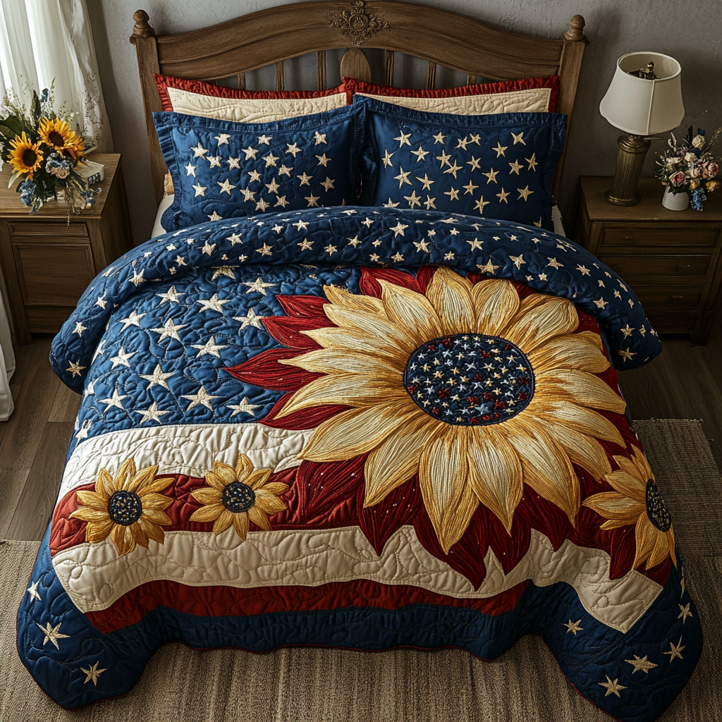 Bold Bloom Pride Quilted Bedding Set Bedroom Decorations Best Patriotic Gifts
