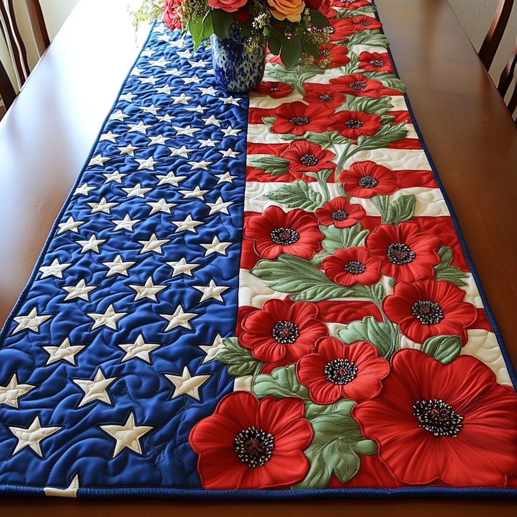 Bold Bloom Pride Quilted Table Runner Dining Room Decor Unique Patriotic Gifts