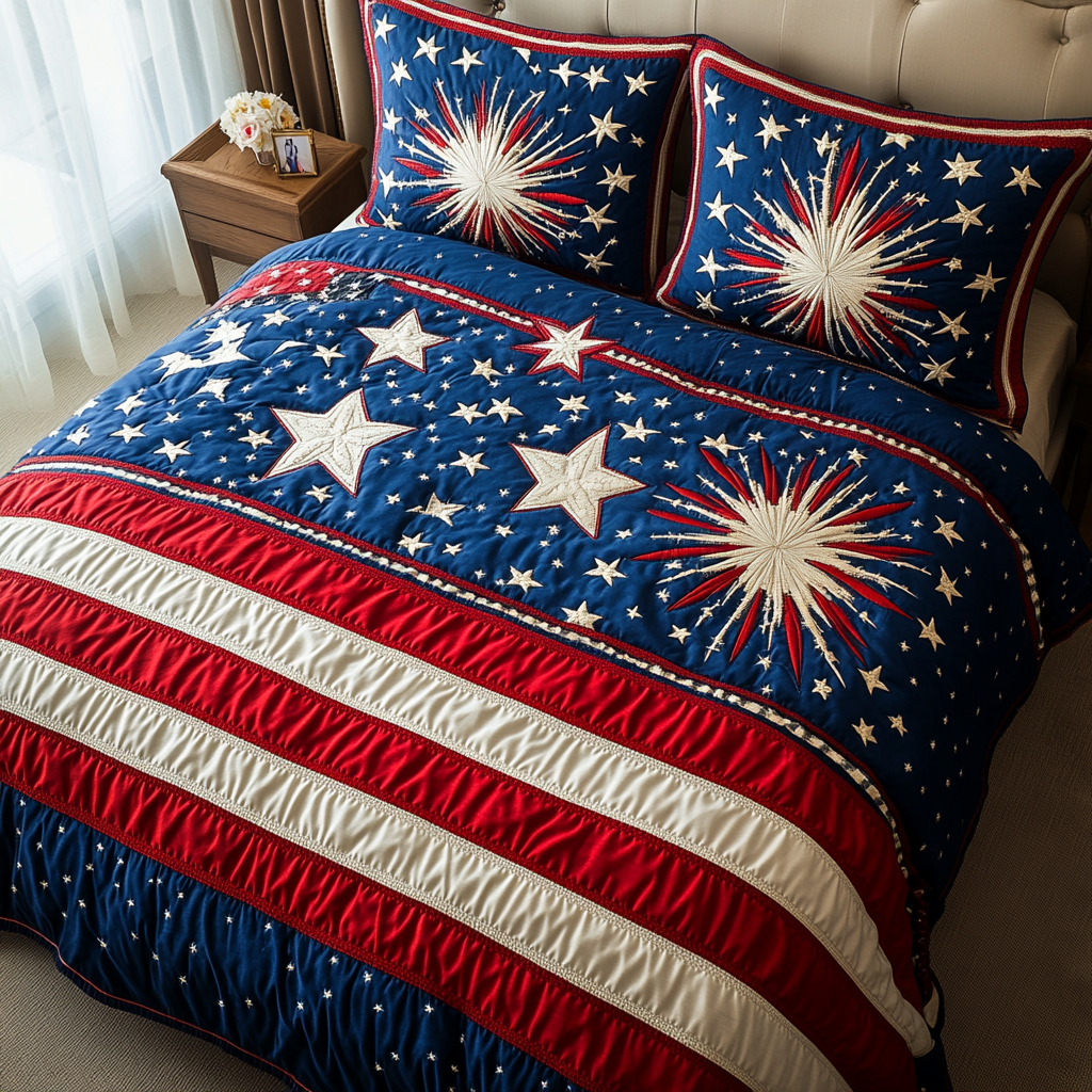 Bold Blossom Quilted Bedding Set Bed Decor Patriotic Fathers Day Gifts