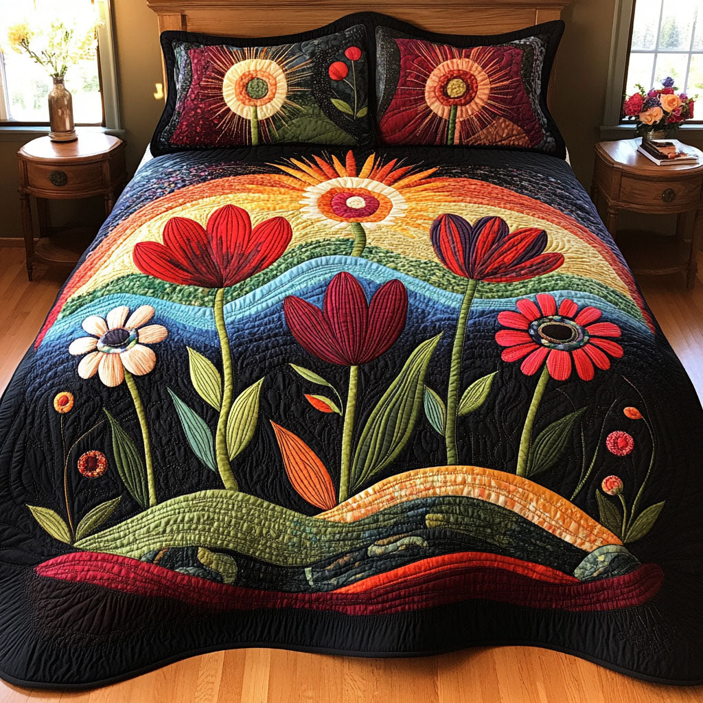 Bold Blossom Quilted Bedding Set King Size Bed Set Cool Gifts For Dad