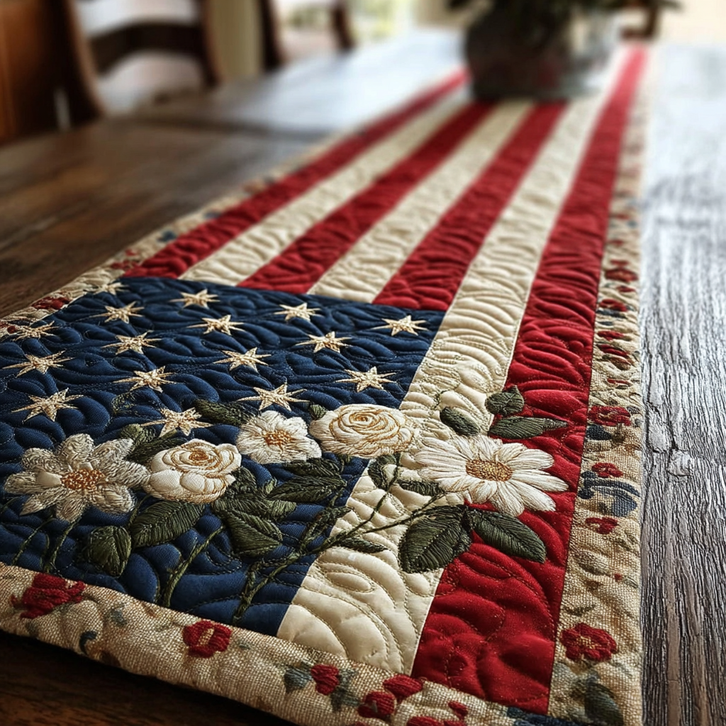 Bold Blossom Quilted Table Runner Holiday Table Runners Best Patriotic Gifts