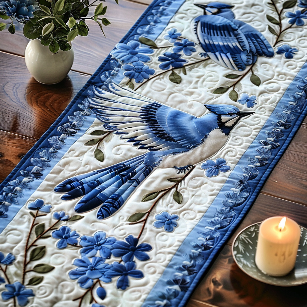 Bold Blue Wings Quilted Table Runner Spring Summer Table Runners Great Gifts For Bird Lovers