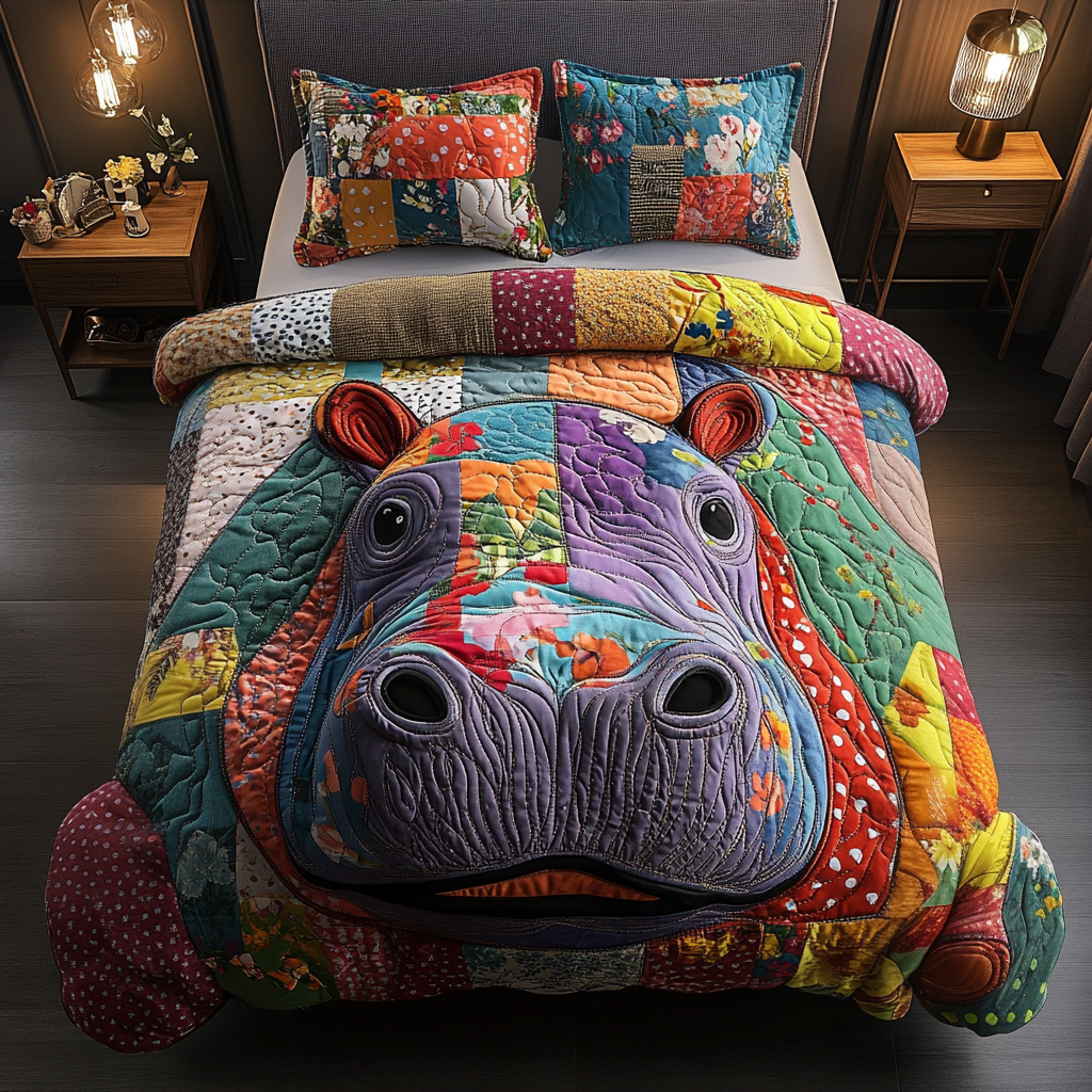Bold Buddy Quilted Bedding Set Cute Room Decor Hippo Presents