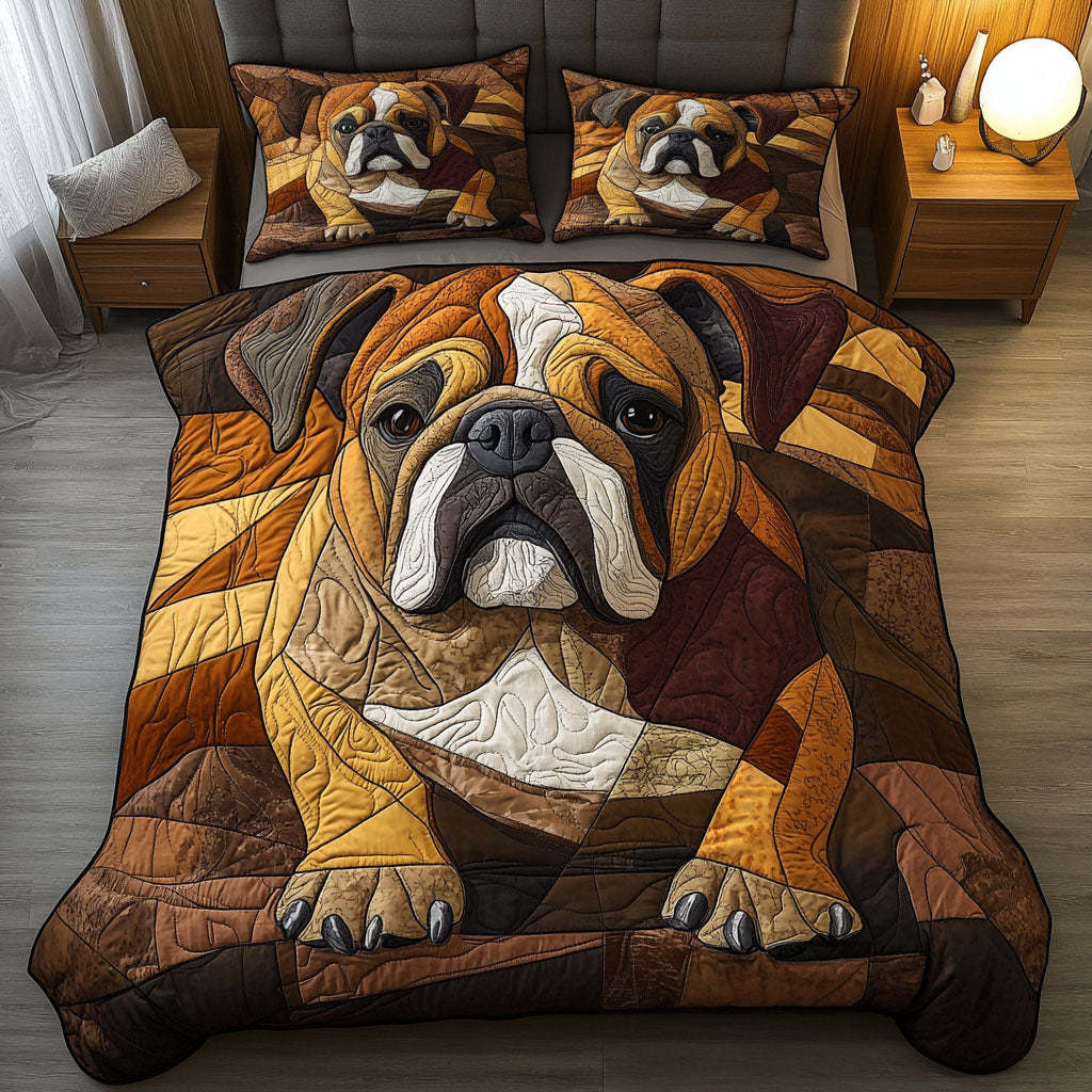 Bold Bulldog Bloom Quited Bedding Set Personalized Bedding Set Gift for Couples