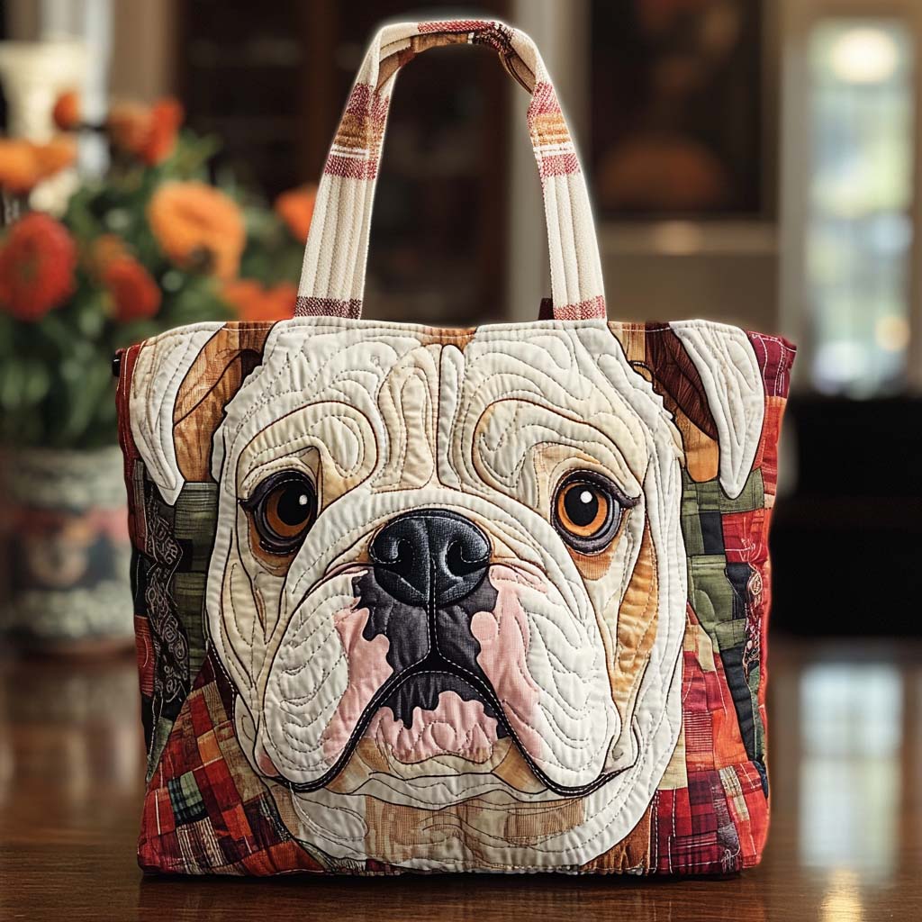 Bold Bulldog Charm Quilted Tote Bag Best Gifts For Dog Owners