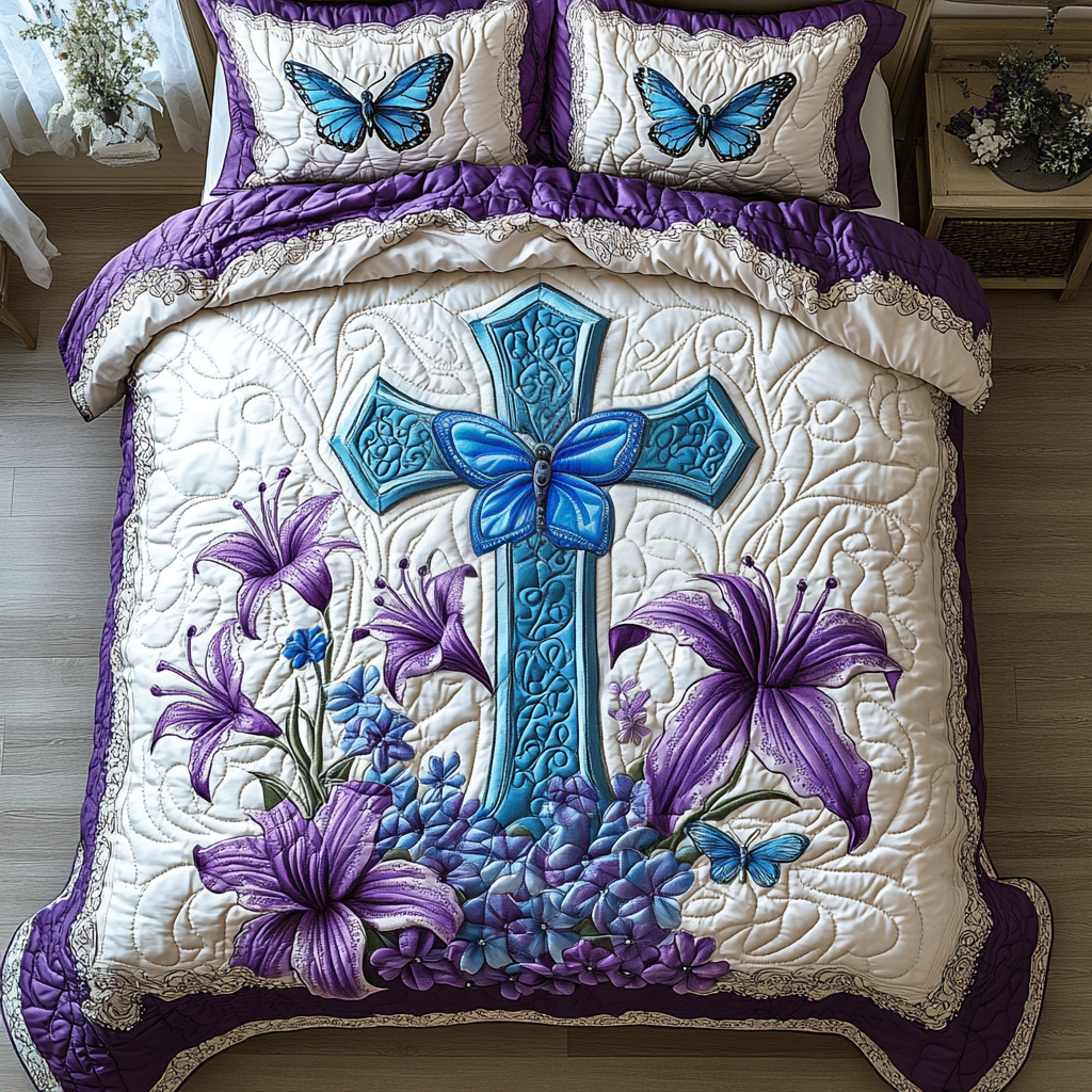 Bold Cross Quilted Bedding Set Best Bed Sheet Set Gifts For Christians