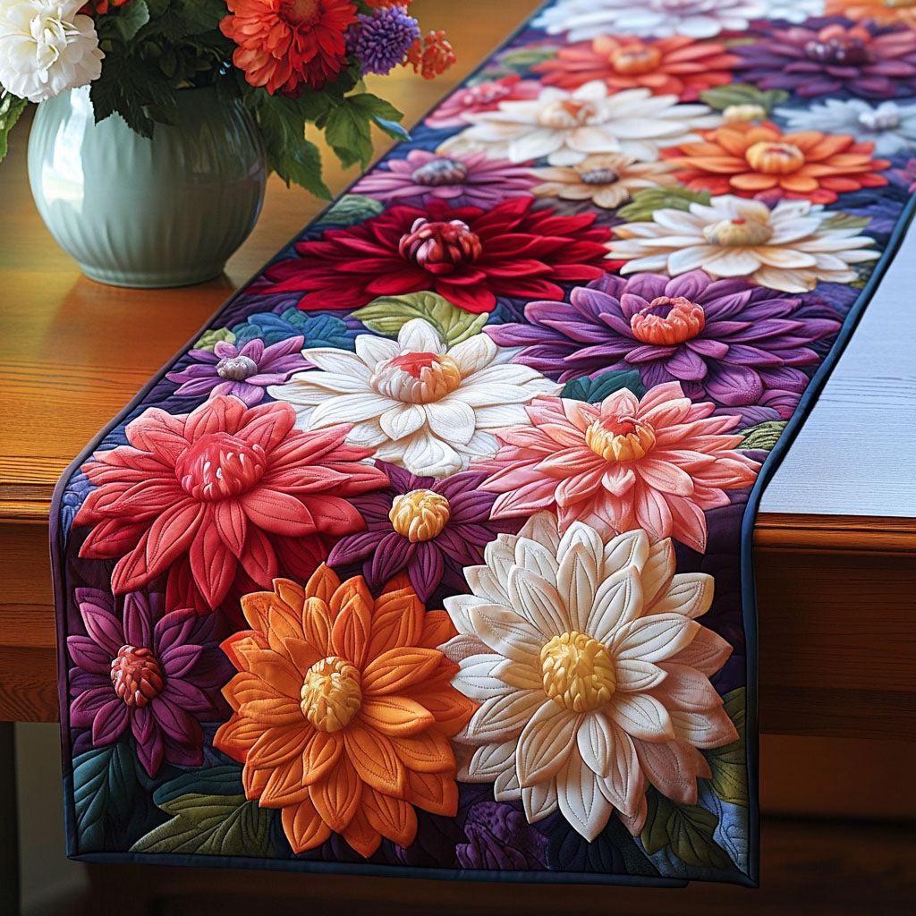Bold Dahlia Patchwork Quilted Table Runner Floral Table Runner Best Friend Presents