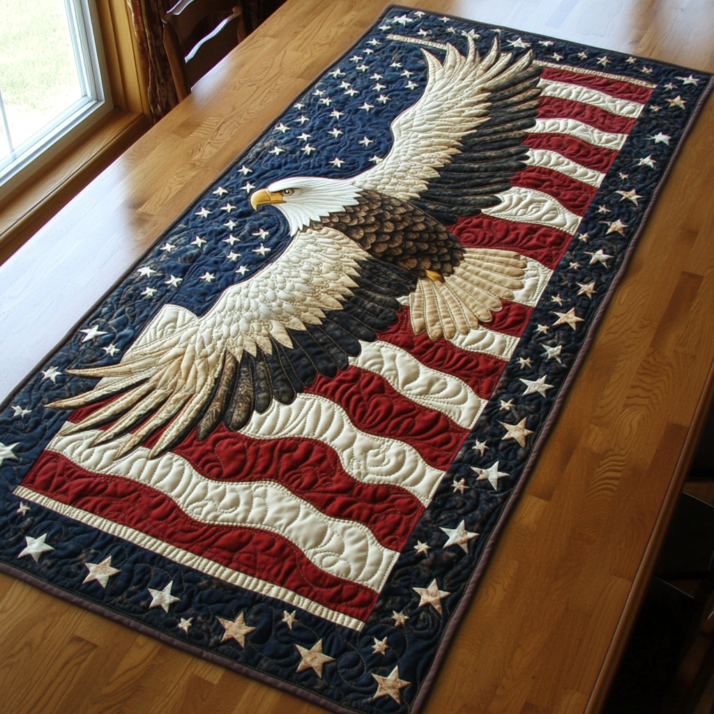 Bold Eagle Quilted Table Runner Holiday Table Throw Patriotic Unique Eagle Gifts