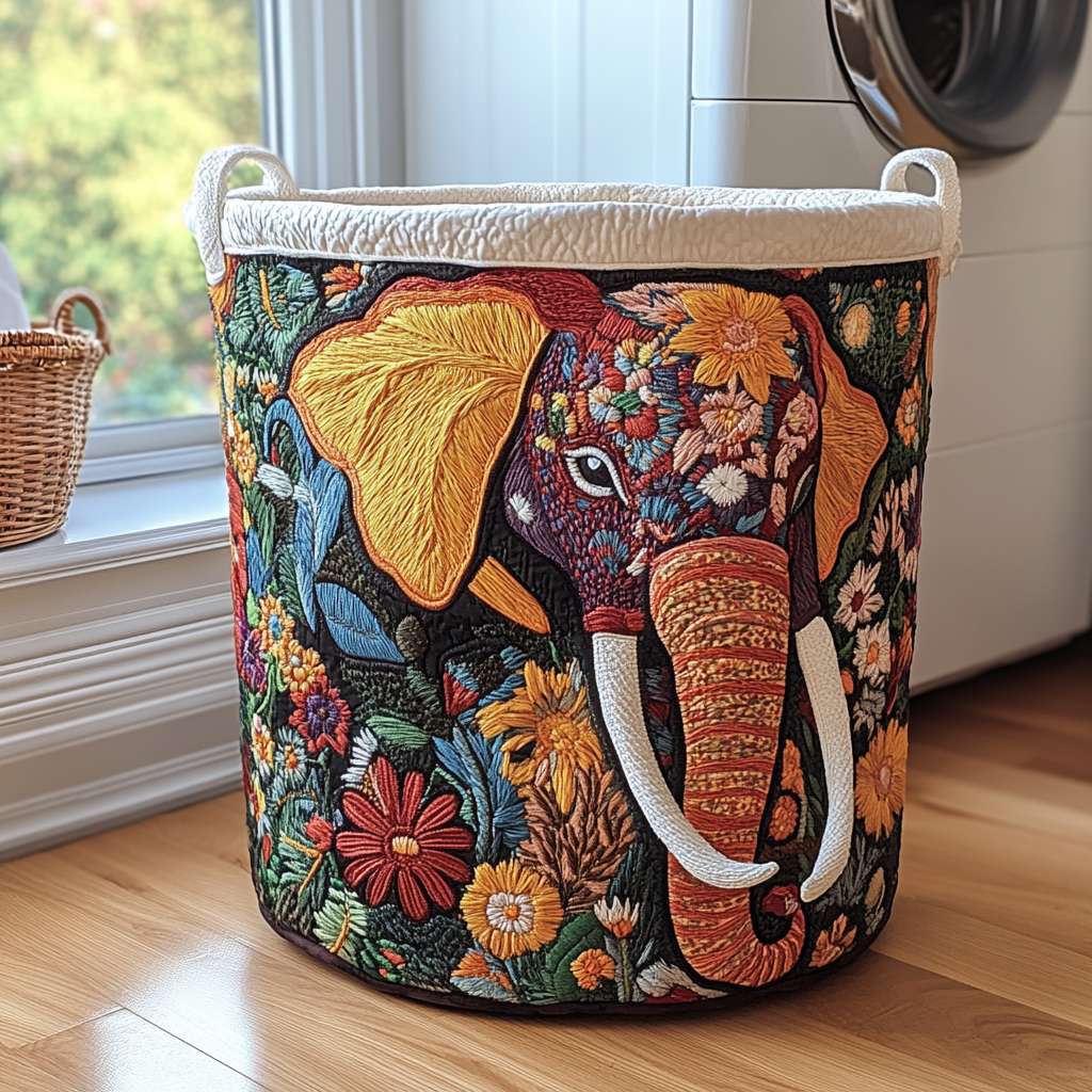 Bold Elephant Quilted Laundry Basket Holiday Favorite Gift