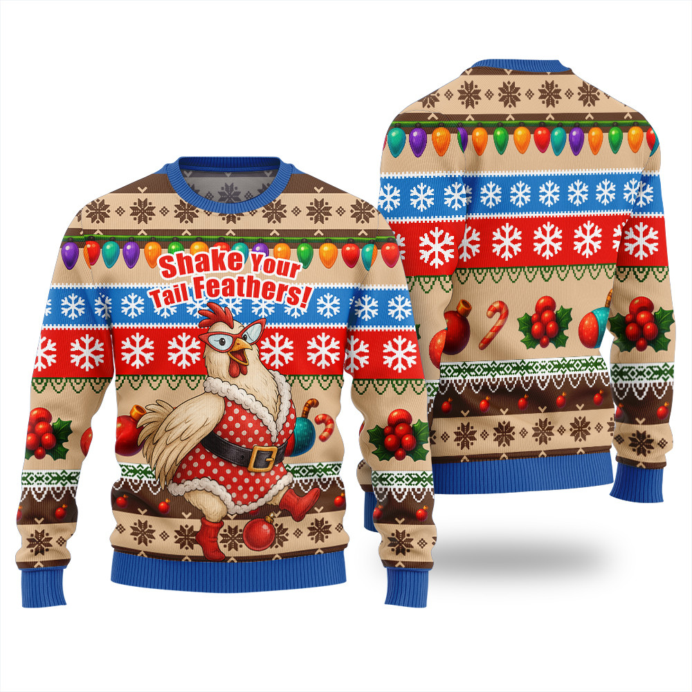 Bold Farmyard Dancing Chicken Ugly Christmas Sweater Lovely Christmas Sweater Gift for Mom or Grandma