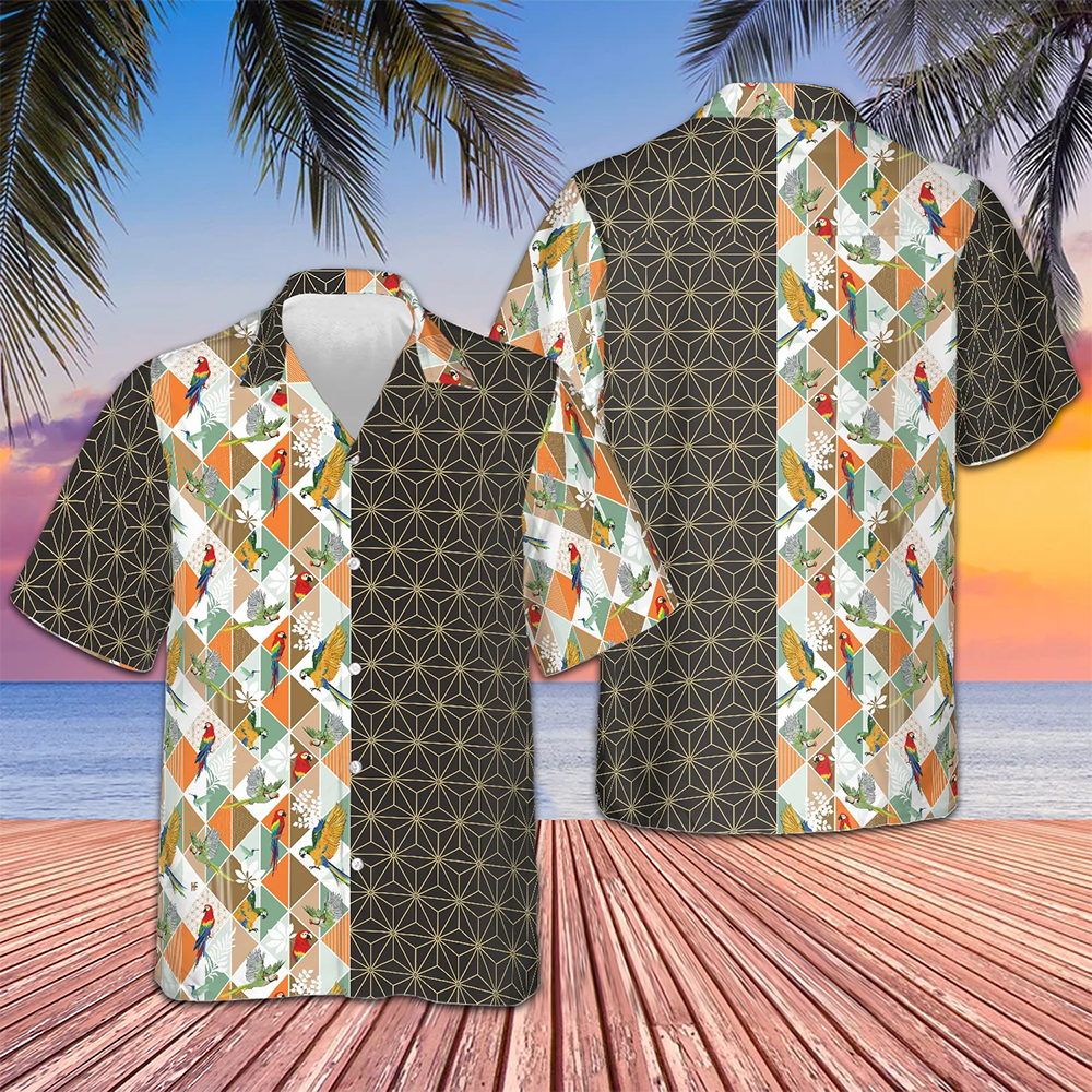 Bold Geometric Parrot Palm Hawaiian Shirt Beach Button Up Shirts For Men Gift Ideas For Son Bold Geometric Parrot Palm Hawaiian Shirt Beach Button Up Shirts For Men Gift Ideas For Son