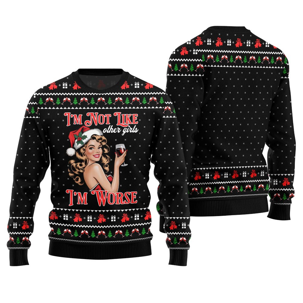 Bold Holiday Sip Queen Ugly Christmas Sweater Stylish Winter Sweatshirt for Everyday Wear