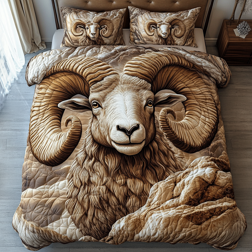 Bold Horns Quilted Bedding Set Bedroom Decorations Christmas Sheep Gifts