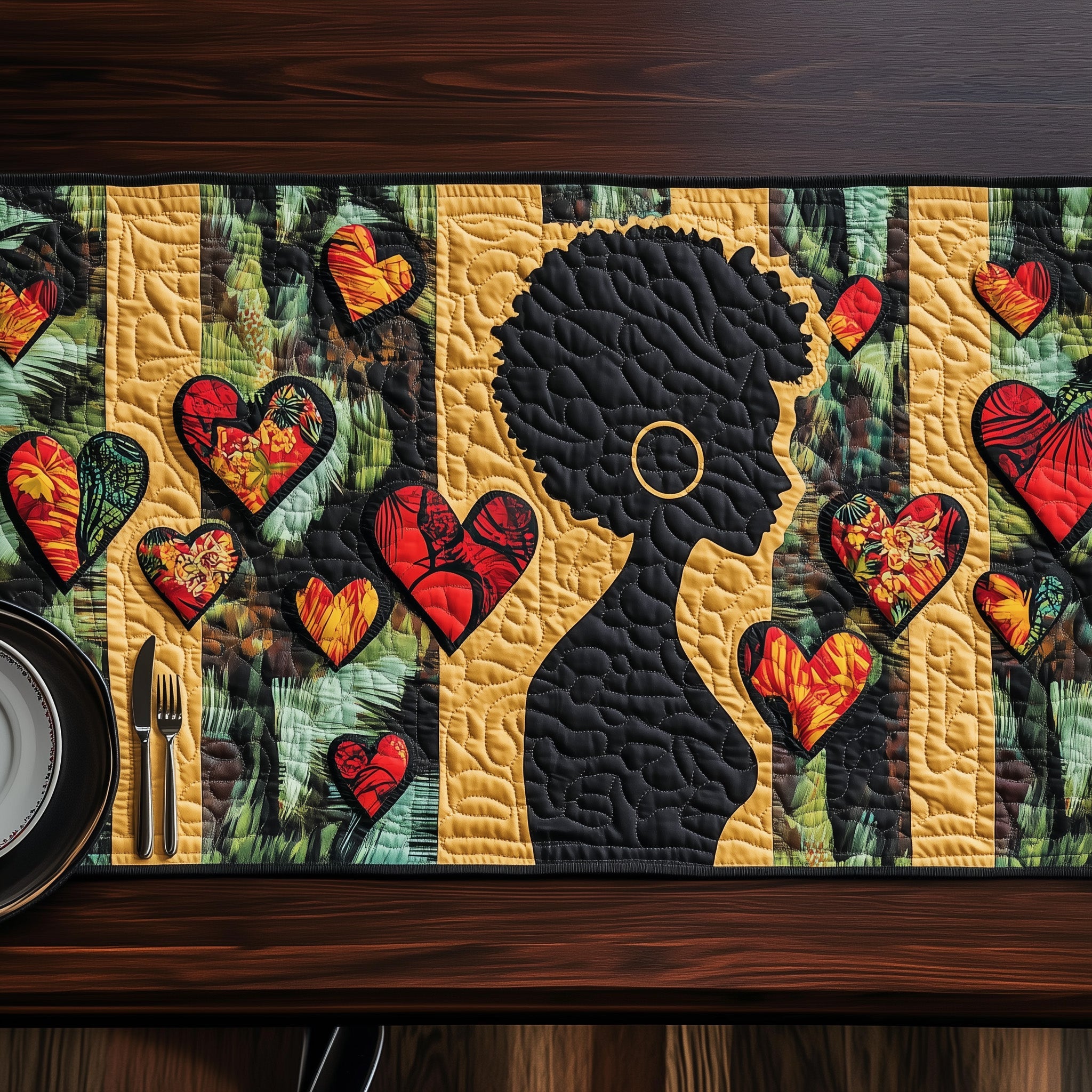 Bold Juneteenth Beauty Quilted Table Runner Elegant Christmas Table Runner