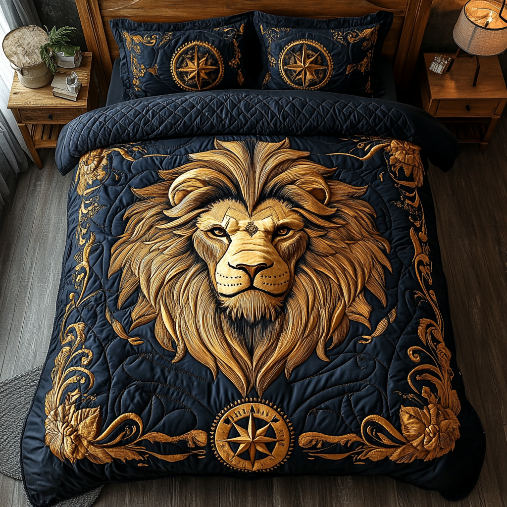 Bold Lion Quilted Bedding Set Bedroom Decorations Cute Lion Presents