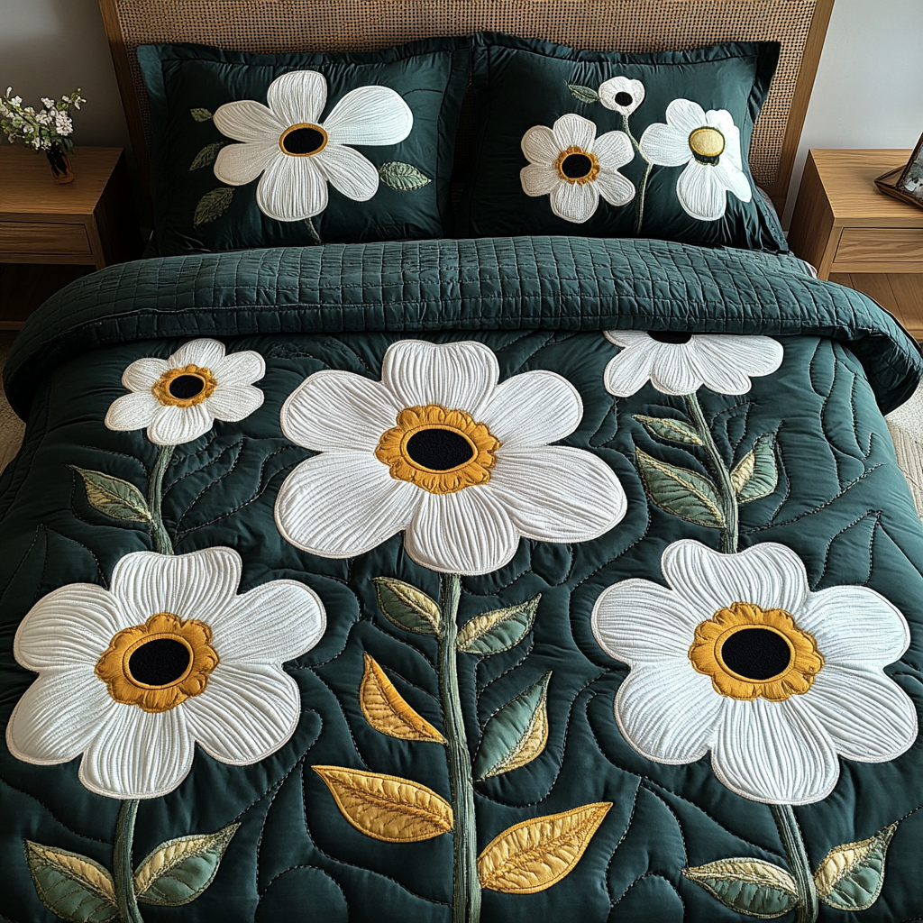 Bold Petals Quilted Bedding Set Perfect Bedding Gift Set for Family and Friends