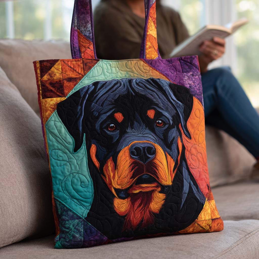 Bold Rottweiler Gaze Quilted Tote Bag Gifts For Dog Lovers People