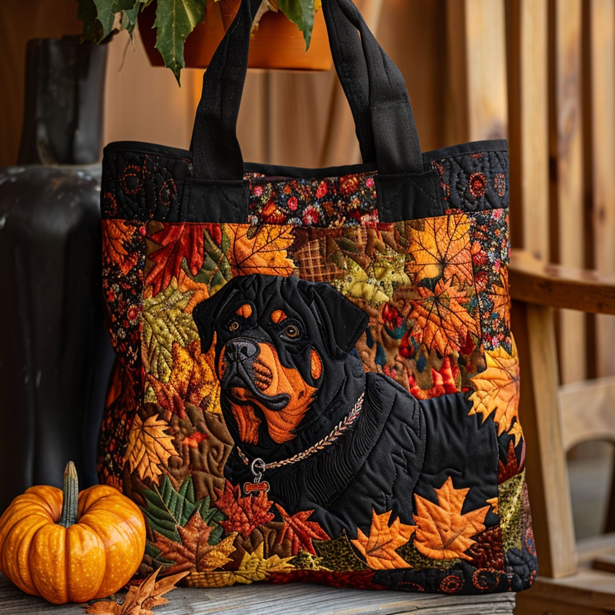 Bold Rottweiler Quilted Tote Bag Dog Themed Merchandise