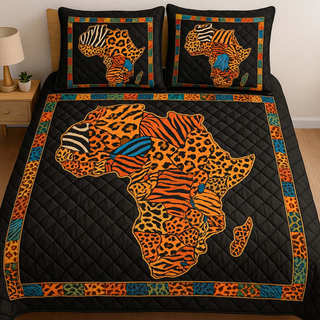 Bold Safari Map Quilted Bedding Set Cool Bedroom Decor Melanin African American Gifts