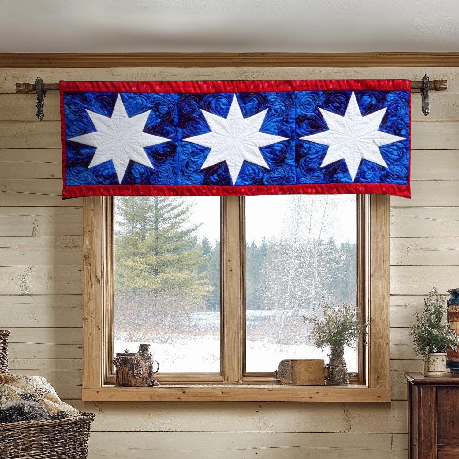Bold Stars Quilted Valance Christmas Decor For Entryway Native American Indian Gifts