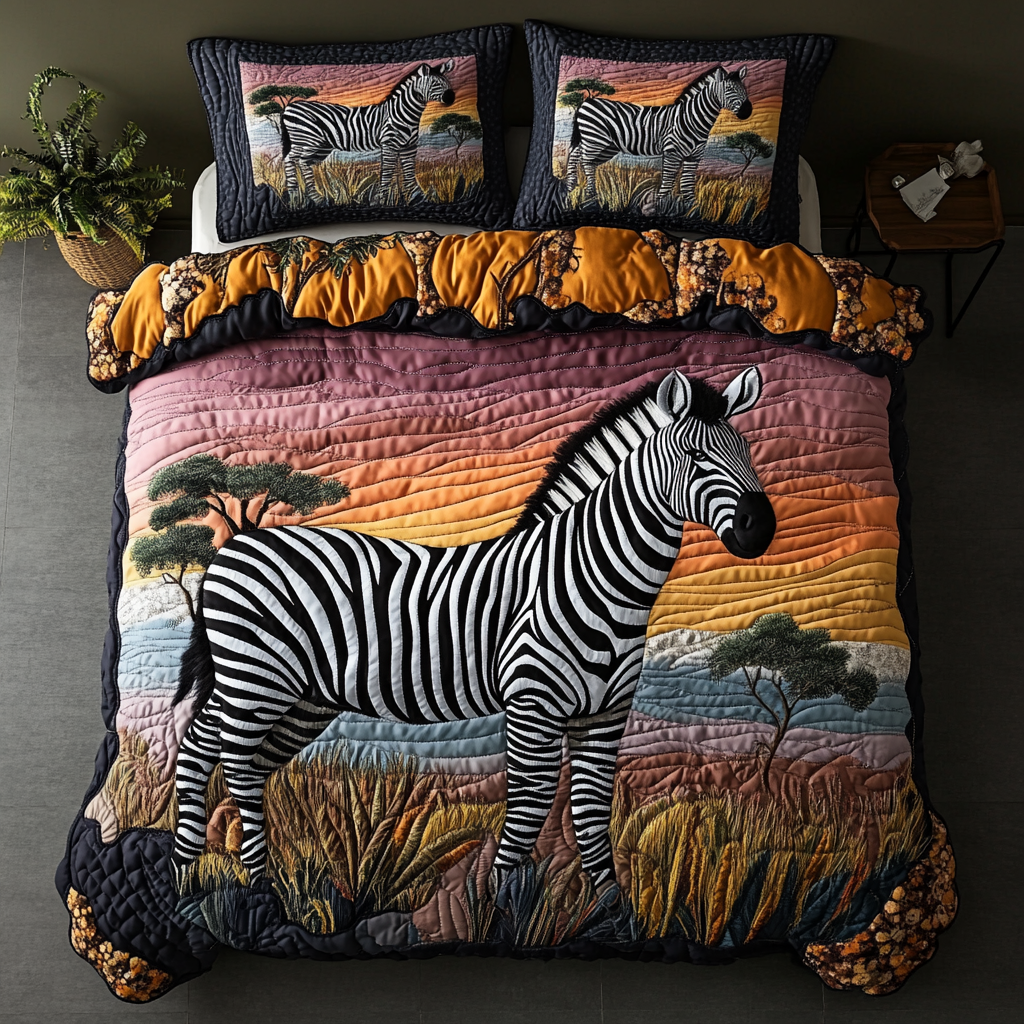 Bold Stripes Quilted Bedding Set Bedroom Decor Zebra Themed Gifts